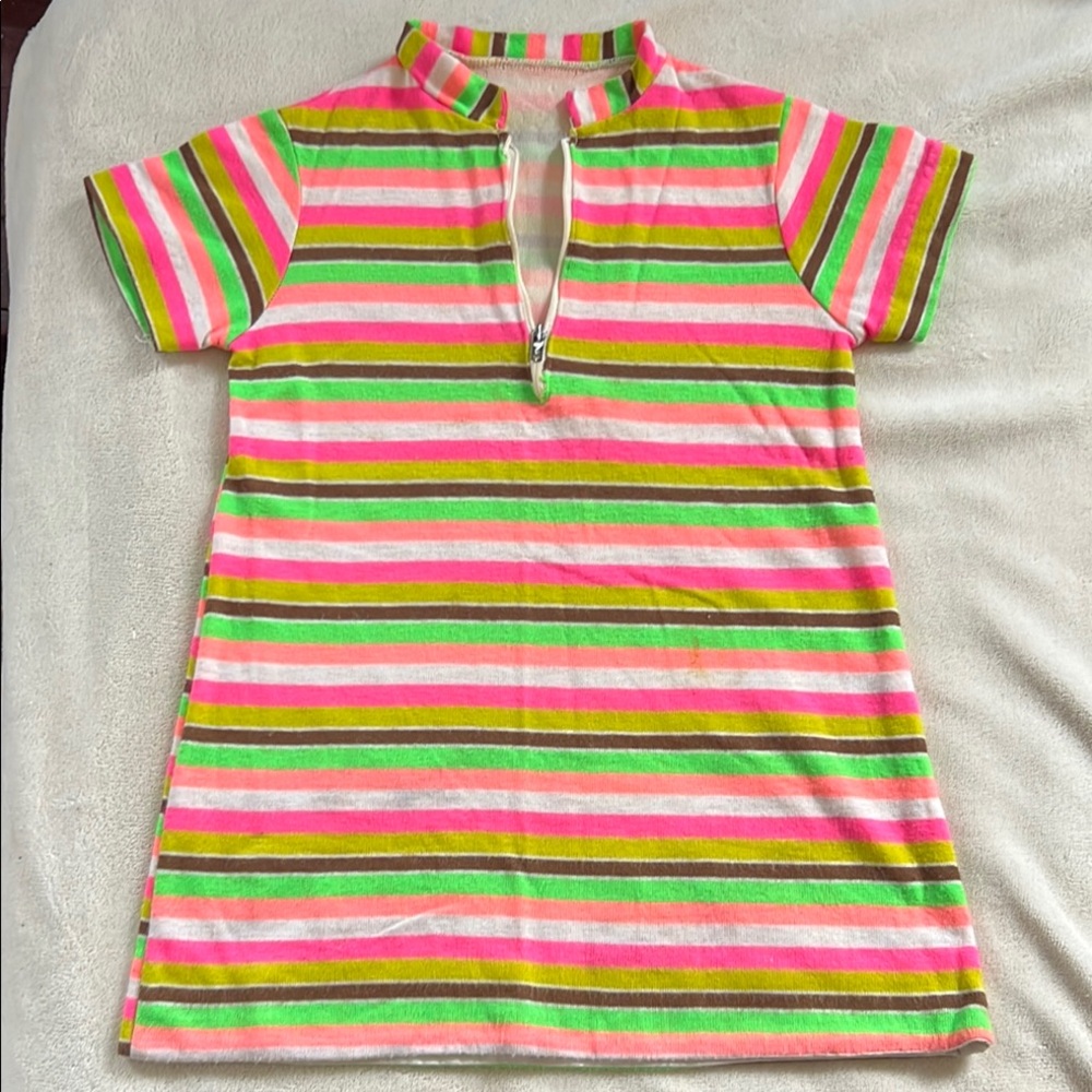 Striped Little Kids Dress- Pink, Green, White